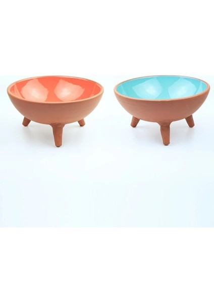 Cappadocia Pottery 2li Çömlek Ayaklı Sırlı Seramik Kedi Maması Kabı