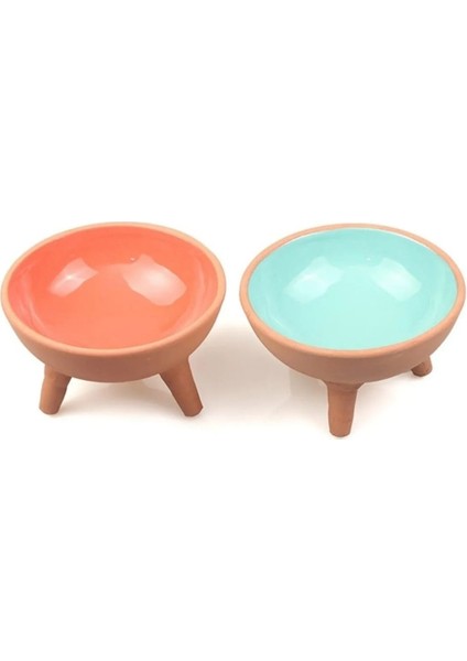 Cappadocia Pottery 2li Çömlek Ayaklı Sırlı Seramik Kedi Maması Kabı