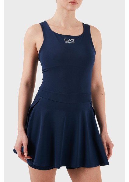 Logolu Slim Fit Yuvarlak Yaka Kalın Askılı Şortlu Pileli Spor Elbise Bayan Elbise 7W000202 AF13282 UB107