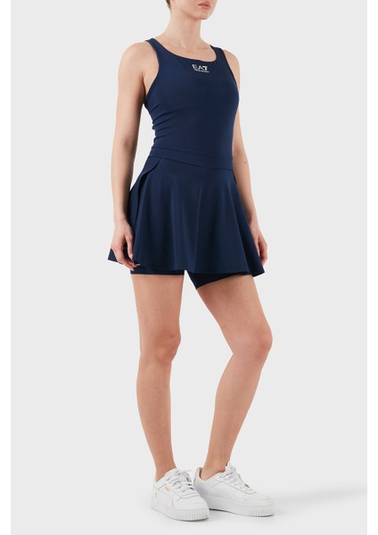 Logolu Slim Fit Yuvarlak Yaka Kalın Askılı Şortlu Pileli Spor Elbise Bayan Elbise 7W000202 AF13282 UB107