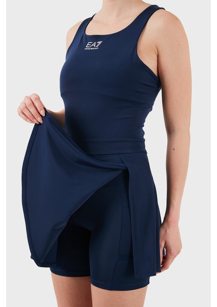 Logolu Slim Fit Yuvarlak Yaka Kalın Askılı Şortlu Pileli Spor Elbise Bayan Elbise 7W000202 AF13282 UB107