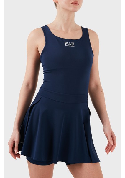Logolu Slim Fit Yuvarlak Yaka Kalın Askılı Şortlu Pileli Spor Elbise Bayan Elbise 7W000202 AF13282 UB107