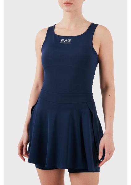 Logolu Slim Fit Yuvarlak Yaka Kalın Askılı Şortlu Pileli Spor Elbise Bayan Elbise 7W000202 AF13282 UB107