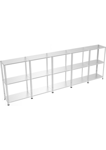 3 Katlı 5'li Galvaniz Çelik Raf - Depo, Arşiv, Kiler, Dosya, Market Rafı - 43x75 cm-50 cm-1.50 mm