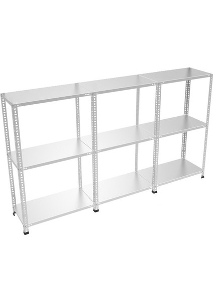 3 Katlı 3'lü Galvaniz Çelik Raf - Depo, Arşiv, Kiler, Dosya, Market Rafı - 31x75 cm-50 cm-1.00 mm