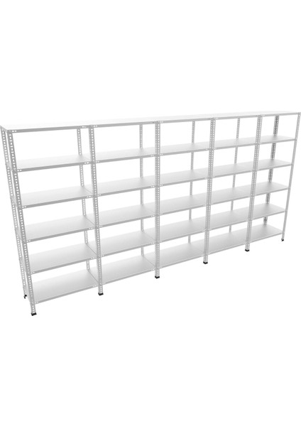 6 Katlı 5'li Galvaniz Çelik Raf - Depo, Arşiv, Kiler, Dosya, Market Rafı - 43x60 cm-300 cm-1.50 mm