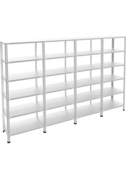 6 Katlı 4'lü Galvaniz Çelik Raf - Depo, Arşiv, Kiler, Dosya, Market Rafı - 31x60 cm-200 cm-0.70 mm