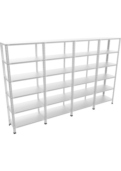 6 Katlı 4'lü Galvaniz Çelik Raf - Depo, Arşiv, Kiler, Dosya, Market Rafı - 31x60 cm-200 cm-0.70 mm