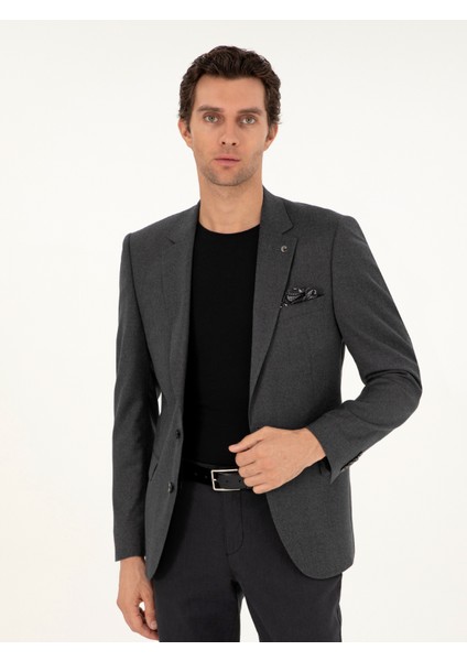 Erkek Antrasit Slim Fit Yün Karışımlı Ceket 50292488-VR006