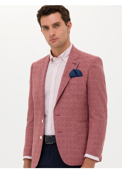 Erkek Bordo Slim Fit Keten Karışımlı Ceket 50264751-VR014