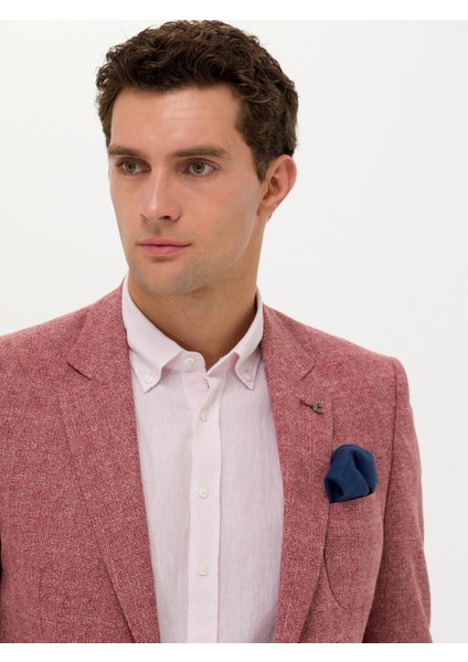 Erkek Bordo Slim Fit Keten Karışımlı Ceket 50264751-VR014
