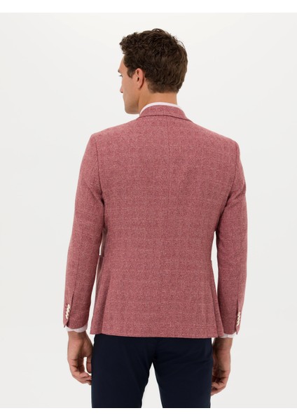 Erkek Bordo Slim Fit Keten Karışımlı Ceket 50264751-VR014