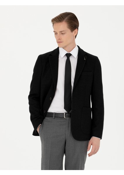 Erkek Siyah Slim Fit Yün Karışımlı Klasik Ceket 50272714-VR046