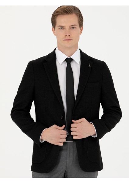 Erkek Siyah Slim Fit Yün Karışımlı Klasik Ceket 50272714-VR046