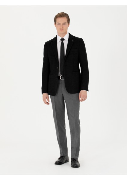 Erkek Siyah Slim Fit Yün Karışımlı Klasik Ceket 50272714-VR046