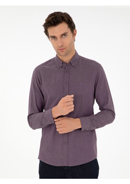 Erkek Mürdüm Slim Fit Uzun Kollu Gömlek 50291698-VR074