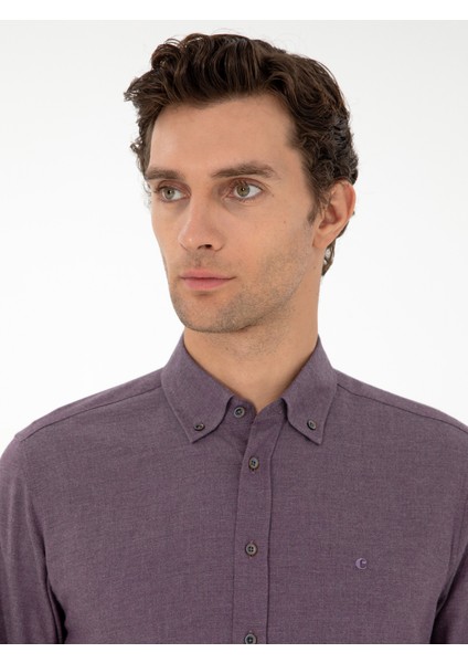 Erkek Mürdüm Slim Fit Uzun Kollu Gömlek 50291698-VR074