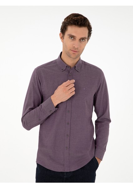 Erkek Mürdüm Slim Fit Uzun Kollu Gömlek 50291698-VR074