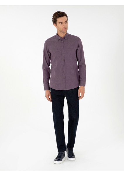 Erkek Mürdüm Slim Fit Uzun Kollu Gömlek 50291698-VR074