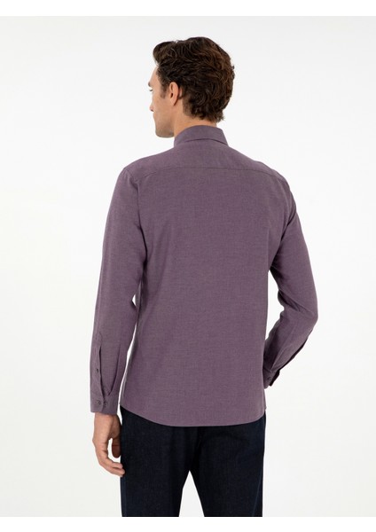 Erkek Mürdüm Slim Fit Uzun Kollu Gömlek 50291698-VR074