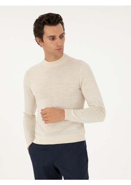 Erkek Bej Slim Fit Basic Kazak 50296402-VR011