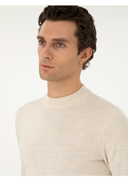 Erkek Bej Slim Fit Basic Kazak 50296402-VR011