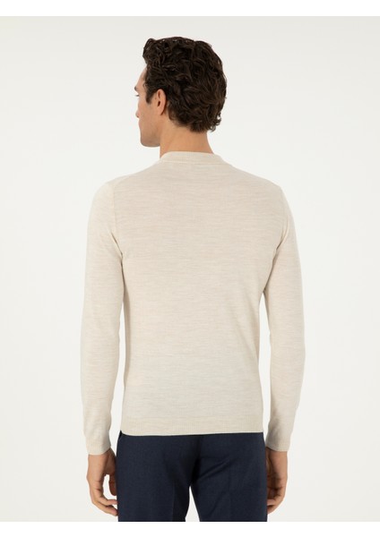 Erkek Bej Slim Fit Basic Kazak 50296402-VR011