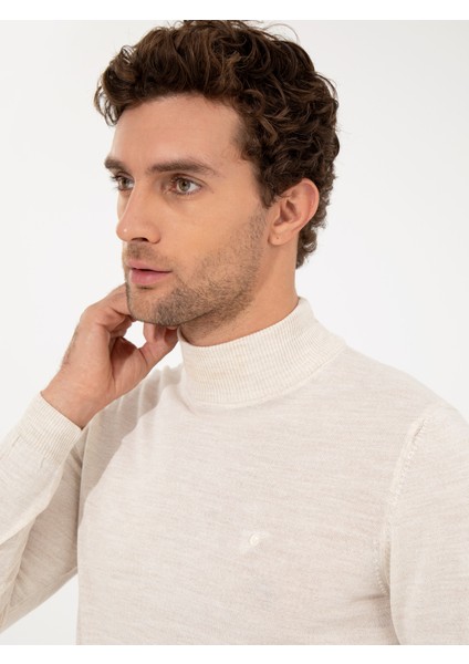 Erkek Bej Slim Fit Yarım Balıkçı Basic Triko Kazak 50257711-VR011