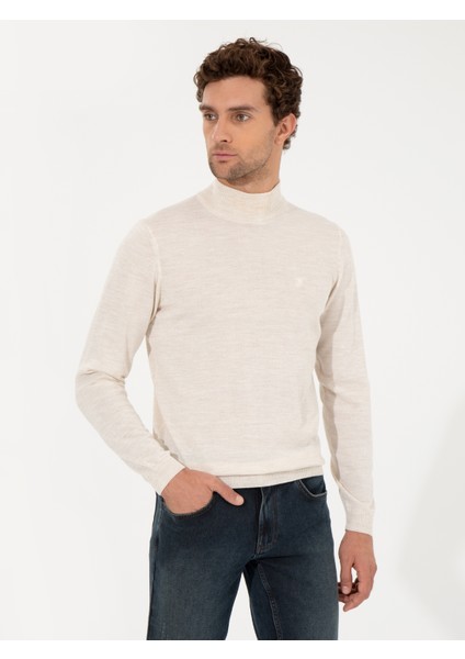 Erkek Bej Slim Fit Yarım Balıkçı Basic Triko Kazak 50257711-VR011