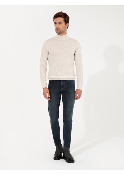 Erkek Bej Slim Fit Yarım Balıkçı Basic Triko Kazak 50257711-VR011