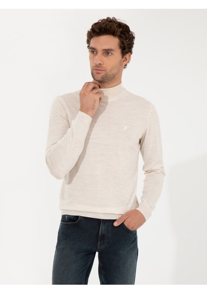 Erkek Bej Slim Fit Yarım Balıkçı Basic Triko Kazak 50257711-VR011