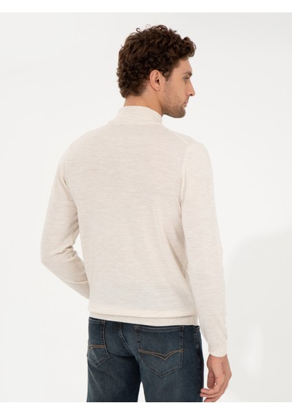 Erkek Bej Slim Fit Yarım Balıkçı Basic Triko Kazak 50257711-VR011