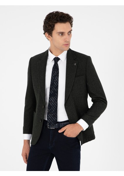 Erkek Koyu Yeşil Slim Fit Yün Karışımlı Ceket 50290532-VR079
