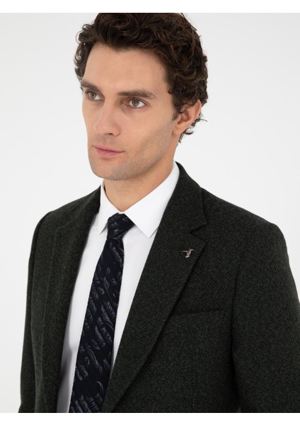 Erkek Koyu Yeşil Slim Fit Yün Karışımlı Ceket 50290532-VR079