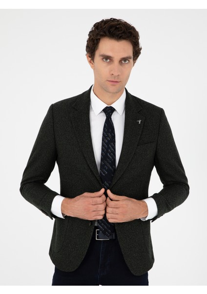 Erkek Koyu Yeşil Slim Fit Yün Karışımlı Ceket 50290532-VR079