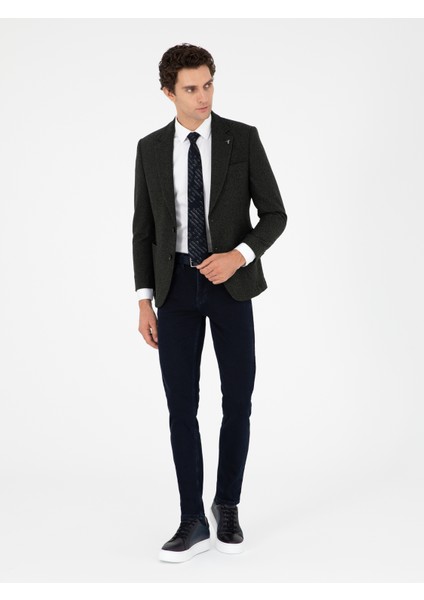 Erkek Koyu Yeşil Slim Fit Yün Karışımlı Ceket 50290532-VR079