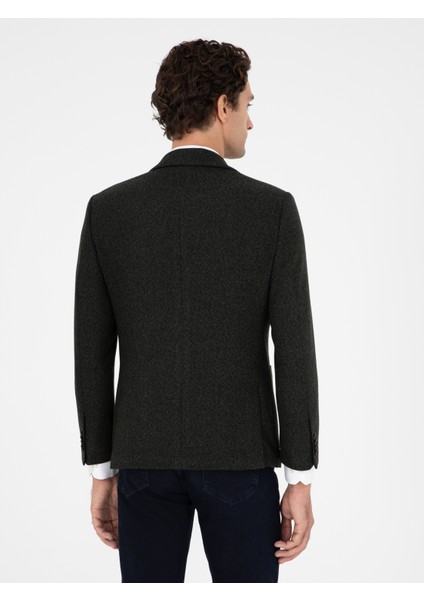 Erkek Koyu Yeşil Slim Fit Yün Karışımlı Ceket 50290532-VR079