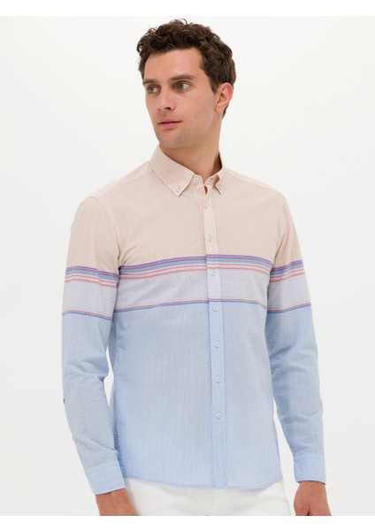 Erkek Mavi Slim Fit Uzun Kollu Gömlek 50265469-VR036