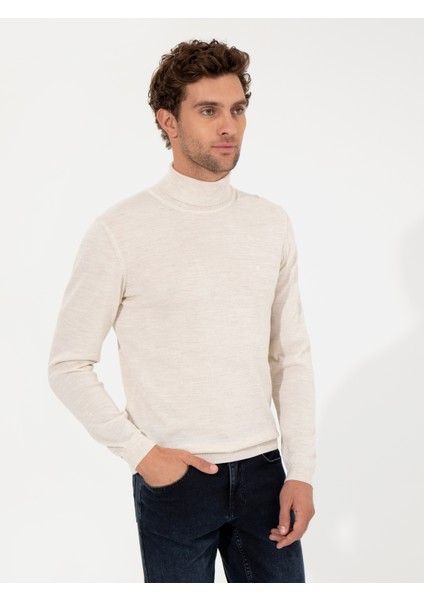 Erkek Bej Slim Fit Balıkçı Yaka Basic Triko Kazak 50257269-VR011