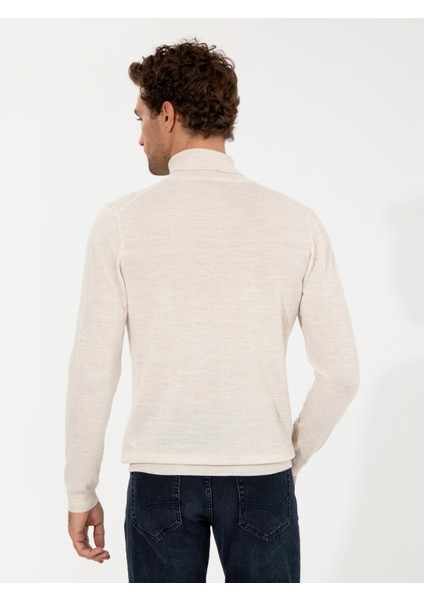 Erkek Bej Slim Fit Balıkçı Yaka Basic Triko Kazak 50257269-VR011