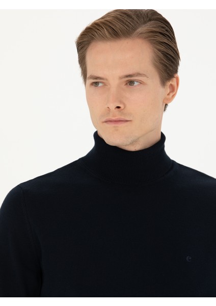 Erkek Lacivert Slim Fit Balıkçı Yaka Basic Triko Kazak 50270164-VR033