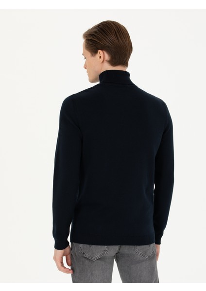 Erkek Lacivert Slim Fit Balıkçı Yaka Basic Triko Kazak 50270164-VR033