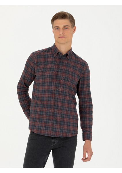 Erkek Bordo Slim Fit Uzun Kollu Gömlek 50282560-VR014