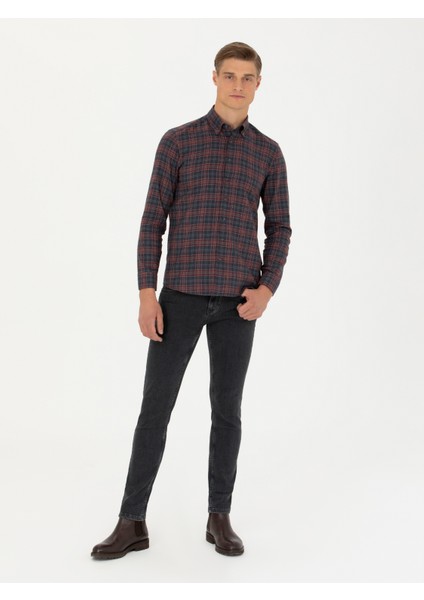Erkek Bordo Slim Fit Uzun Kollu Gömlek 50282560-VR014 fırsatları