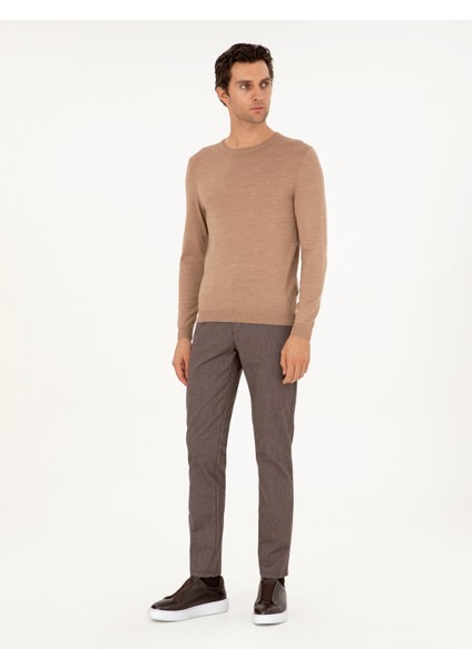 Erkek Camel Slim Fit Bisiklet Yaka Yün Karışımlı Basic Triko Kazak 50293301-VR015
