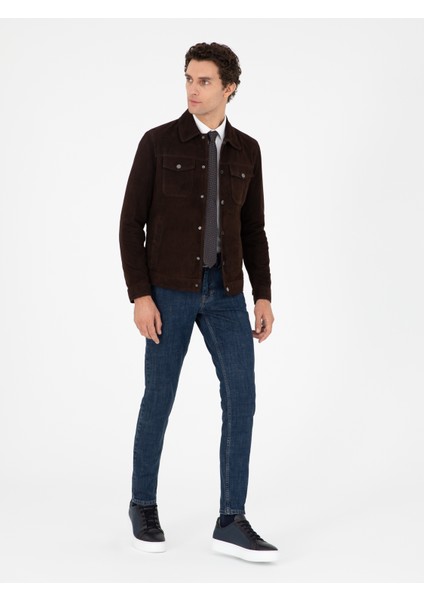 Erkek Koyu Kahverengi Süet Deri Ceket 50296132-VR084