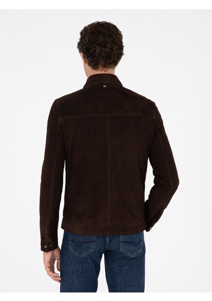 Erkek Koyu Kahverengi Süet Deri Ceket 50296132-VR084