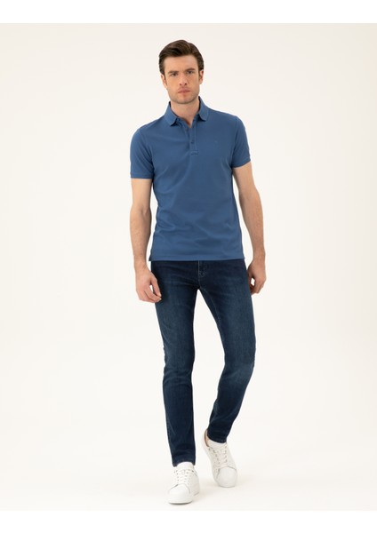 Erkek Indigo Slim Fit Polo Yaka Merserize T-Shirt 50284769-VR028