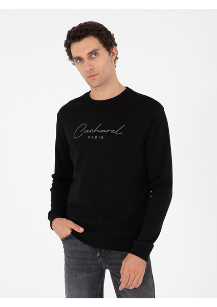 Erkek Siyah Regular Fit Bisiklet Yaka Pamuklu Sweatshirt 50296883-VR046