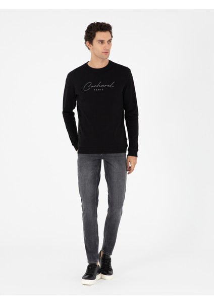Erkek Siyah Regular Fit Bisiklet Yaka Pamuklu Sweatshirt 50296883-VR046
